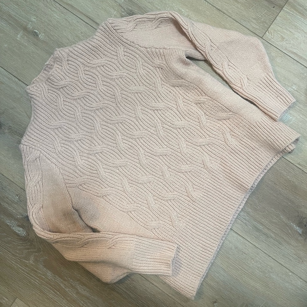 Large blush pink cable knit sweater